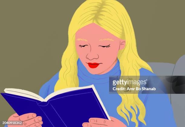 blonde girl reading book - platinum stock illustrations