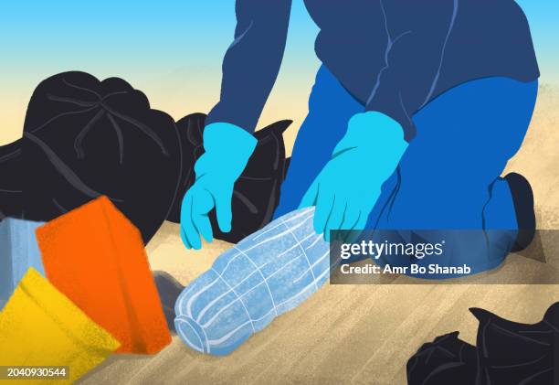 close up woman in gloves cleaning - protective workwear stock illustrations