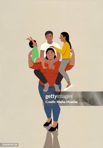 portrait happy woman carrying, supporting family - sisters stock illustrations