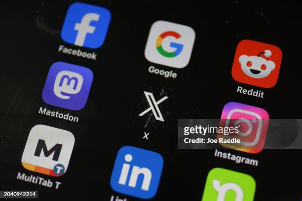 In this photo illustration, social media apps are displayed on an iPad on February 26 in Miami, Florida. The US Supreme Court is hearing a case on...