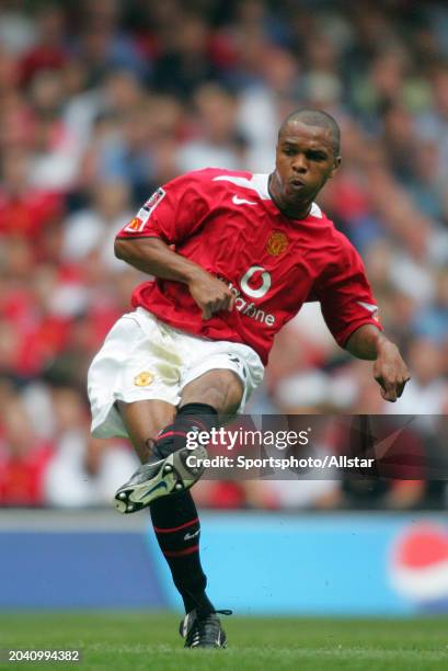 Quinton Fortune of Manchester United kicking during the FA Community Shield match between Arsenal and Manchester United at Millennium Stadium on...