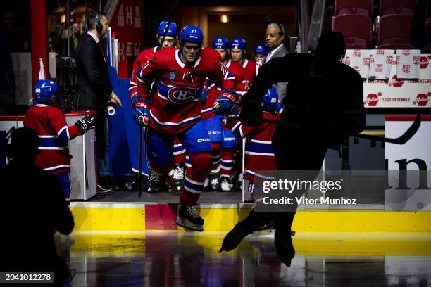 Kaiden Guhle of the Montreal Canadiens step onto the ice for the NHL regular season game between the Montreal Canadiens and the Buffalo Sabres at the...