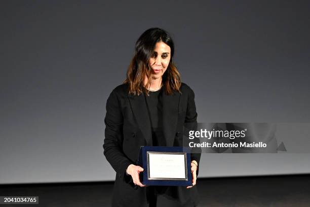 Eleonora Pratelli receives an award during the ceremony of the Nastri D'Argento Documentary Prize 2024 at Cinema Barberini on February 26, 2024 in...