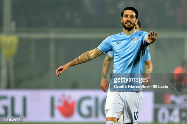 Luis Alberto of SS Lazio reacts during the Serie A TIM match between ACF Fiorentina and SS Lazio at Stadio Artemio Franchi on February 26, 2024 in...