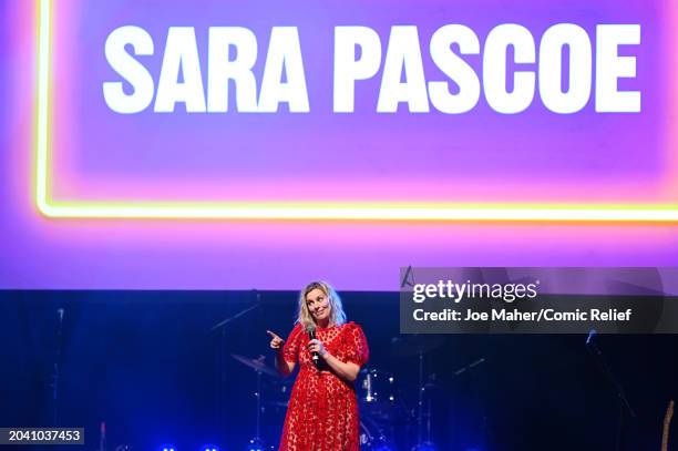 Sara Pascoe onstage during Comic Relief Live at London Palladium on February 26, 2024 in London, England.