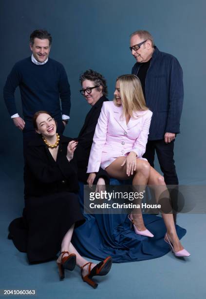 Producers Ben LeClair, Emma Stone, Christine Vachon, Margot Robbie and Charles Roven are photographed for Los Angeles Times on February 24, 2024 at...