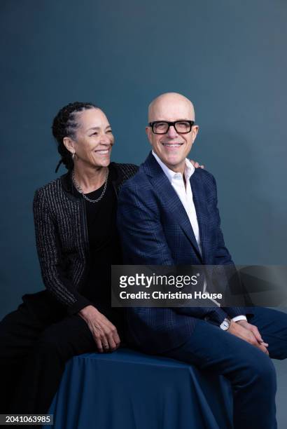 Board Presidents Stephanie Allain and Donald DeLine are photographed for Los Angeles Times on February 24, 2024 at Producers Guild of America...