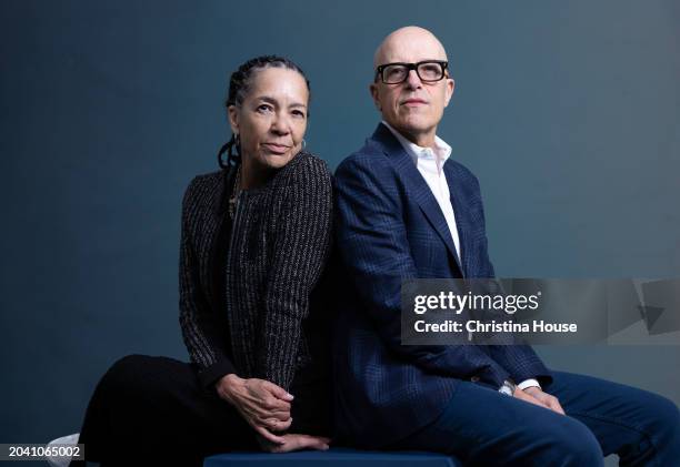 Board Presidents Stephanie Allain and Donald DeLine are photographed for Los Angeles Times on February 24, 2024 at Producers Guild of America...