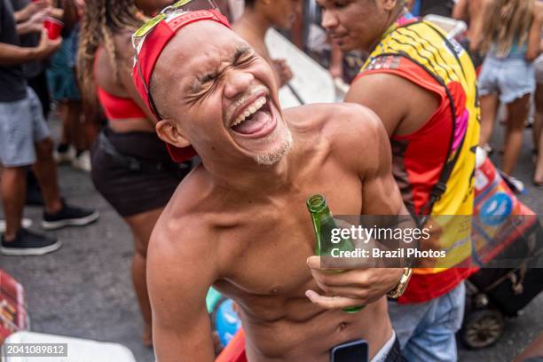 Reveler have fun at "Simpatia e quase amor" , a Rio de Janeiro carnival block founded in 1984 in Ipanema, on the celebration of its 40th anniversary....