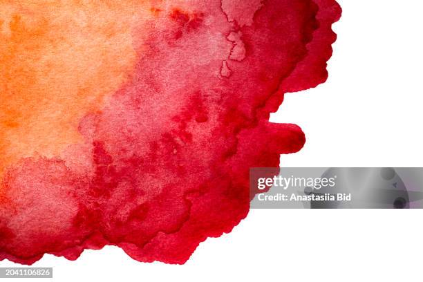 red and orange watercolor background,isolated on white background. - wasserfarbe auf papier stock-fotos und bilder