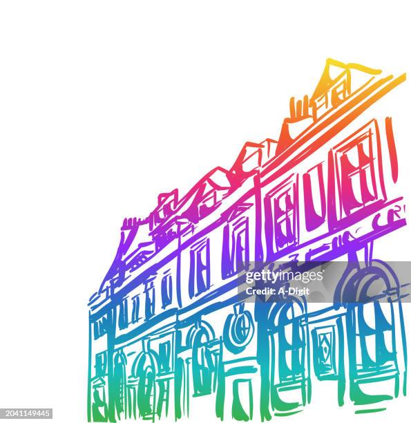 classiceuropeanarchitecturerainbow - paris window stock illustrations