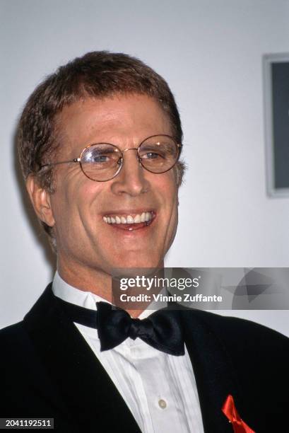 American actor Ted Danson, wearing a tuxedo and bow tie, in the press room of the 2nd Annual Screen Actors Guild Awards, held at the Santa Monica...
