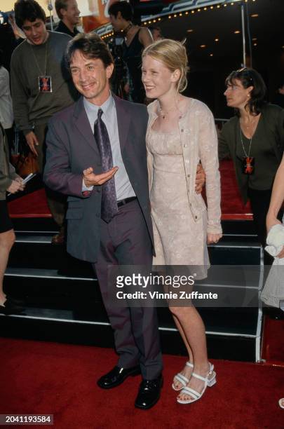 Actor and comedian Martin Short and his daughter Katherine Elizabeth Short attend the premiere of 'X-Files' at Mann Village in Westwood, US, 1998.