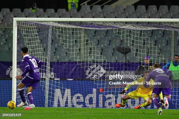 Niko Gonzalez of ACF Fiorentina missing a penalty during the Serie A TIM match between ACF Fiorentina and SS Lazio at Stadio Artemio Franchi on...