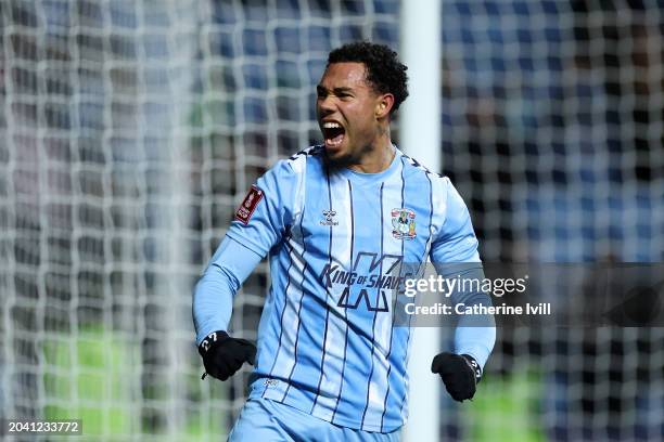 Milan van Ewijk of Coventry City celebrates after the team's victory in the Emirates FA Cup Fifth Round match between Coventry City and Maidstone...