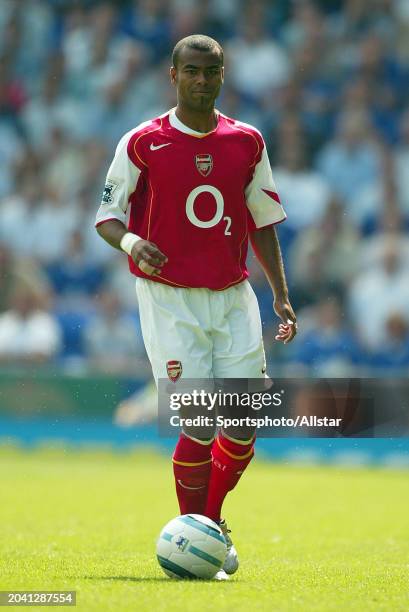 Ashley Cole of Arsenal on the ball during the Premier League match between Everton and Arsenal at Goodison Park on August 15, 2004 in Liverpool,...