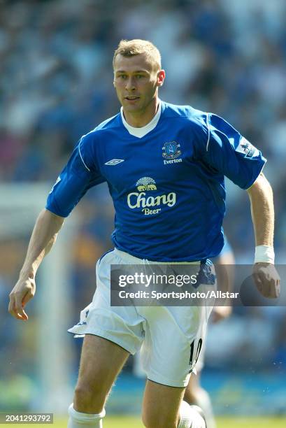 Duncan Ferguson of Everton in action during the Premier League match between Everton and Arsenal at Goodison Park on August 15, 2004 in Liverpool,...