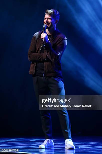 Joel Dommett onstage during Comic Relief Live at London Palladium on February 26, 2024 in London, England.