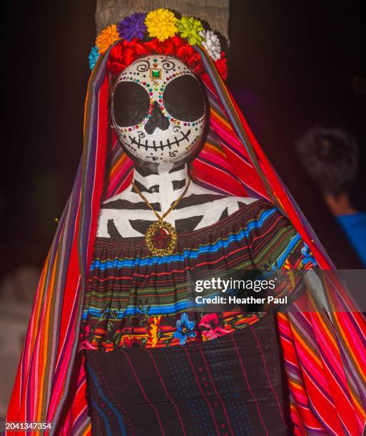 catrina skeleton decoration on display during a day of the dead celebration in mexico - guerrero stock pictures, royalty-free photos & images