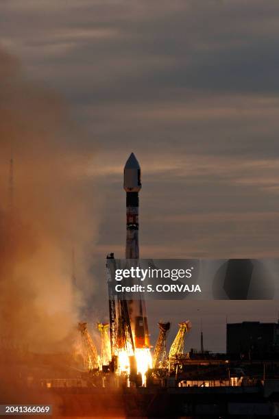 The Soyuz FG-Fregat vehicle carrying Venus Express, European Space Agency 's first probe to Venus, lifts off from from the Russian cosmodrome in...