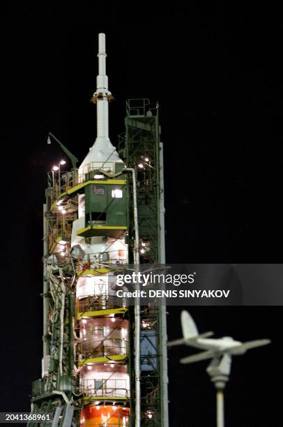 The space craft Soyuz TMA-8 is seen at the launch pad in the Baikonur cosmodrome in Kazakhstan, early 30 March 2006. Brazil's first astronaut, Marcos...