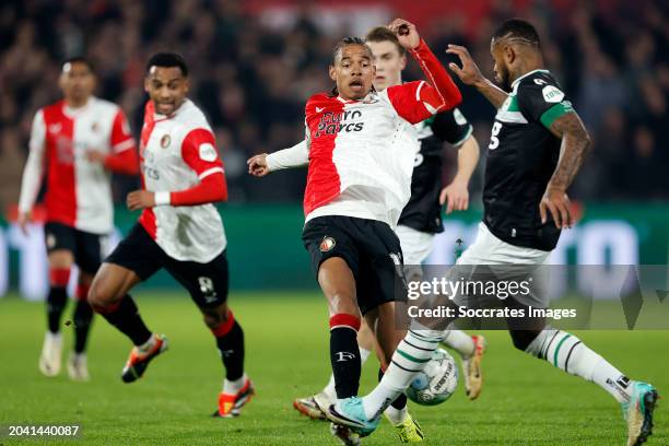 Calvin Stengs of Feyenoord, Leandro Bacuna of FC Groningen during the Dutch KNVB Beker match between Feyenoord v FC Groningen at the Stadium...