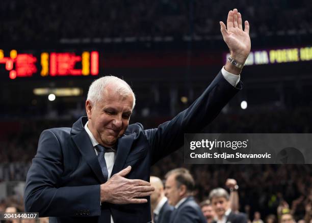 Zeljko Obradovic, Head Coach of Partizan Mozzart Bet Belgrade reacts prior to the Turkish Airlines EuroLeague Regular Season Round 27 match between...