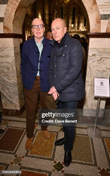 Kevin Davies and Dylan Jones, Evening Standard Editor-In-Chief, attend a private view of photographer Kevin Davies' exhibition "David Bowie: A London...