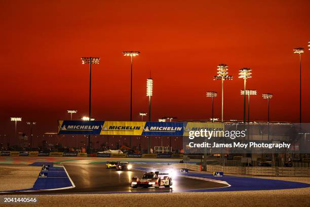 The Hertz Team Jota Porsche 963 of Jenson Button, Philip Hanson, and Oliver Rasmussen in action during practice for the Qatar 1812KM World Endurance...