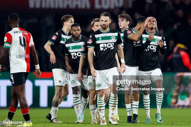 Laros Duarte of FC Groningen celebrates 0-1 with Jorg Schreuders of FC Groningen, Luciano Valente of FC Groningen, Leandro Bacuna of FC Groningen,...