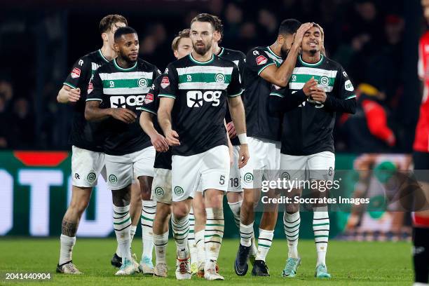 Laros Duarte of FC Groningen celebrates 0-1 with Jorg Schreuders of FC Groningen, Luciano Valente of FC Groningen, Leandro Bacuna of FC Groningen,...