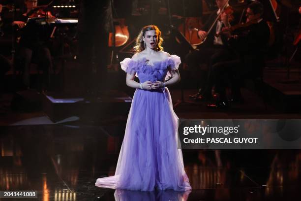 French-Catalan Soprano singer Lauranne Olivia performs on stage during the 31th annual Victoires de la musique classique ceremony at the Opera...