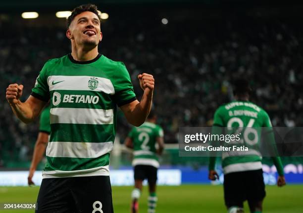 Pedro Goncalves of Sporting CP celebrates after scoring a goal during the Portuguese Cup Semi Final 1st Leg match between Sporting CP and SL Benfica...