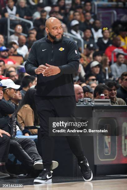 Head Coach Darvin Ham of the Los Angeles Lakers looks on during the game against the LA Clippers on February 28, 2024 at Crypto.Com Arena in Los...