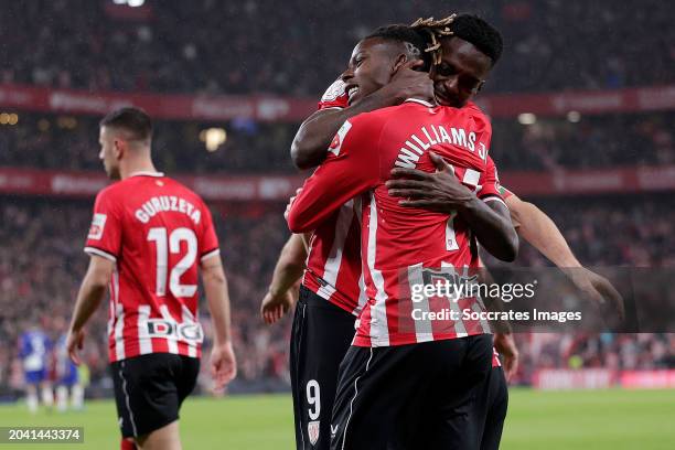 Inaki Williams of Athletic Bilbao celebrates 1-0 with Nico Williams of Athletic Bilbao during the Spanish Copa del Rey match between Athletic de...