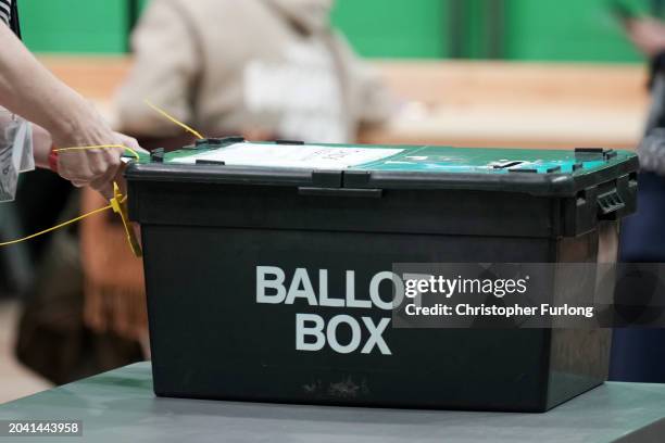 Ballot boxes are secured as polls close in the Rochdale by-election on February 29, 2024 in Rochdale, England. The Rochdale by-election takes place...