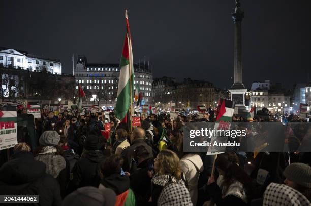 People gather at Trafalgar Square to collectively mourn the US airman Aaron Bushnell an active-duty member of the US Air Force, who died after...
