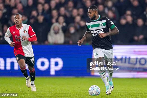 Leandro Bacuna of FC Groningen runs with the ball during the TOTO KNVB Cup Semi Final match between Feyenoord and FC Groningen at Stadion Feyenoord...