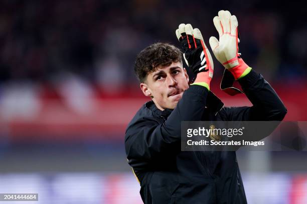 Kepa Arrizabalaga of Real Madrid during the UEFA Champions League match between RB Leipzig v Real Madrid at the Red Bull Arena on February 13, 2024...