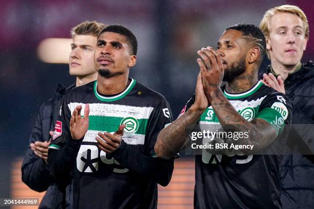 Laros Duarte of FC Groningen and Leandro Bacuna of FC Groningen thanking the fans for their support looks dejected after defeat during the TOTO KNVB...