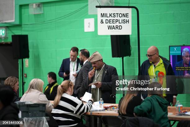 Vote counting continues after polls closed in the Rochdale by-election on February 29, 2024 in Rochdale, England. The Rochdale by-election takes...
