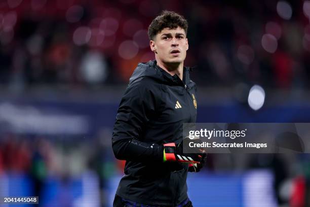 Kepa Arrizabalaga of Real Madrid during the UEFA Champions League match between RB Leipzig v Real Madrid at the Red Bull Arena on February 13, 2024...