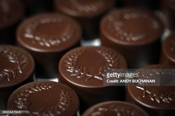 Photograph taken on February 14, 2024 shows the vegan chocolates created in honour of the movie "The Holdovers" by Chocolatier and owner of Fetcha...
