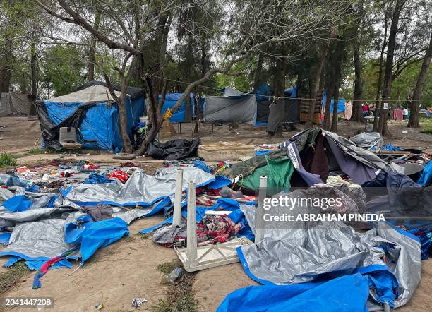 Migrants camp in Matamoros, Tamaulipas State, Mexico, on the border with Brownsville, Texas, US, on February 29, 2024. US President Joe Biden and...