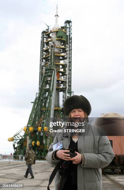 Livestyle guru and celebrity Martha Stewart smiles, 06 April 2007, as she visites a Soviet-era launch pad at the Baikonur Cosmodrome in Kazakhstan...