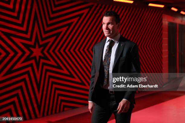 Head coach Luke Richardson of the Chicago Blackhawks arrives at the United Center for the game against the Colorado Avalanche on February 29, 2024 in...