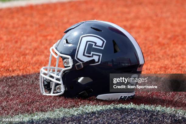 General view of a Connecticut Huskies helmet during the American team practice for the Reese's Senior Bowl on February 1, 2024 at Hancock Whitney...