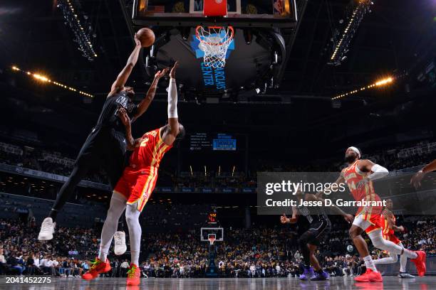 Keita Bates-Diop of the Brooklyn Nets drives to the basket during the game against the Atlanta Hawks on February 29, 2024 at Barclays Center in...