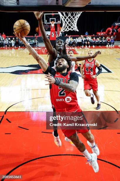 Jalen Harris of the Windy City Bulls goes to the basket during the game against the Raptors 905 on February 29, 2024 at NOW Arena in Hoffman Estates,...