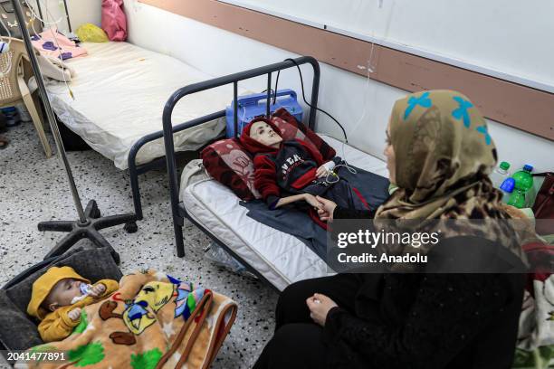 Yezen Al-Kfarna, a 10 year old Palestinian boy who suffers malnourishment due to the ongoing Israeli blockade receives medical treatment with limited...